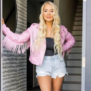 BUDDYLOVE FRANCESCA FRINGE VEGAN LEATHER JACKET - PINK
NWT